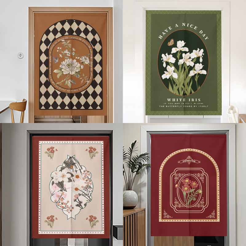 French-Style Light Luxury Art Fabric Door Curtain Partition Curtain, No-Drill Household Kitchen Blocking Curtain, Toilet Half-Hanging Curtain