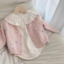 女宝宝春秋套装新款婴幼儿荷叶领针织洋气可爱公主包屁衣哈衣外套