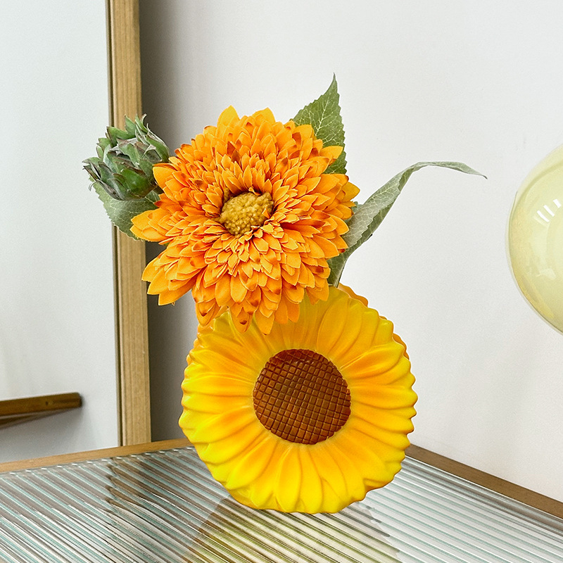 クリエイティブでキュートで新鮮なひまわりの形の花瓶、自宅のリビングルーム、玄関、ダイニングテーブル、デスクトップ、ハイエンドの装飾|undefined