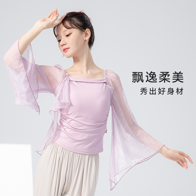 Classical Dance Clothes for Women, Elegant Performance Clothes, Chinese Trumpet Fairy-Like Sleeves, Gauze Clothes, Practice Loose Gauze Skirt Performance Clothes