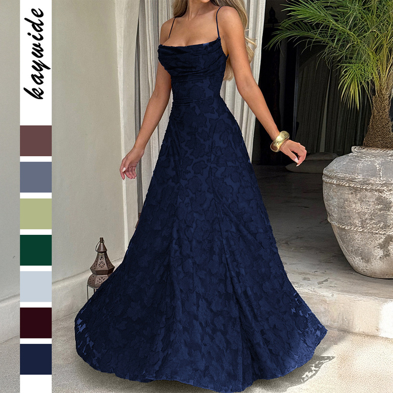 Di Yun European and American Elegant Style Spaghetti Strap A-Line Long Dress Women's Clothing 2026 Autumn and Winter Amazon Independent Site