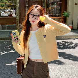 黄色开衫针织开衫外套女2025新款短款慵懒春秋麻花毛衣高级感上衣