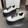 High white shoes platform, mesh footwear, comfortable sneakers for leisure, suitable for teen, 2023 years, autumn, trend of season, internet celebrity