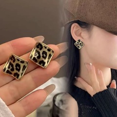 复古简约几何波浪豹纹耳钉女气质时尚设计感耳环独特小众轻奢耳饰