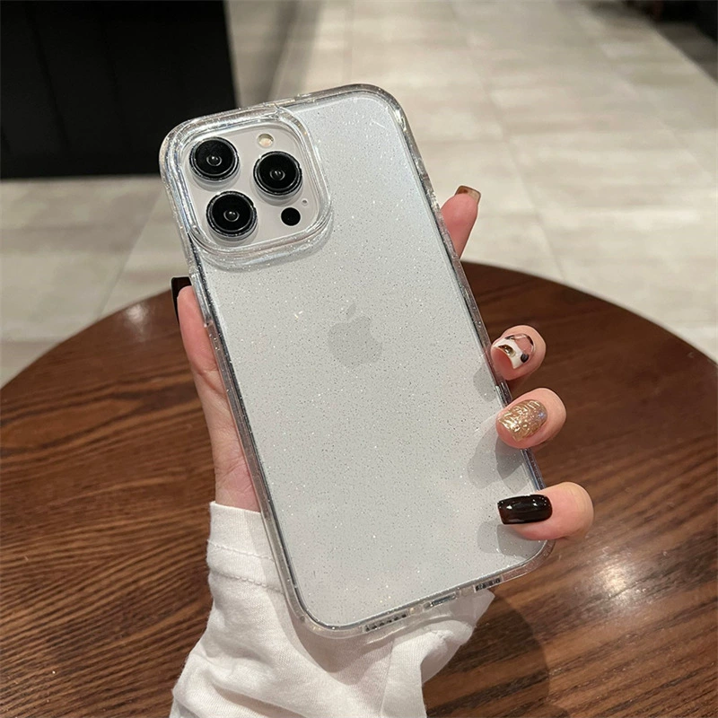 Прозрачный чехол для iPhone (Apple) совместимый с iPhone 7–17 Pro Max, блёстки, отверстие камеры 1.5 мм