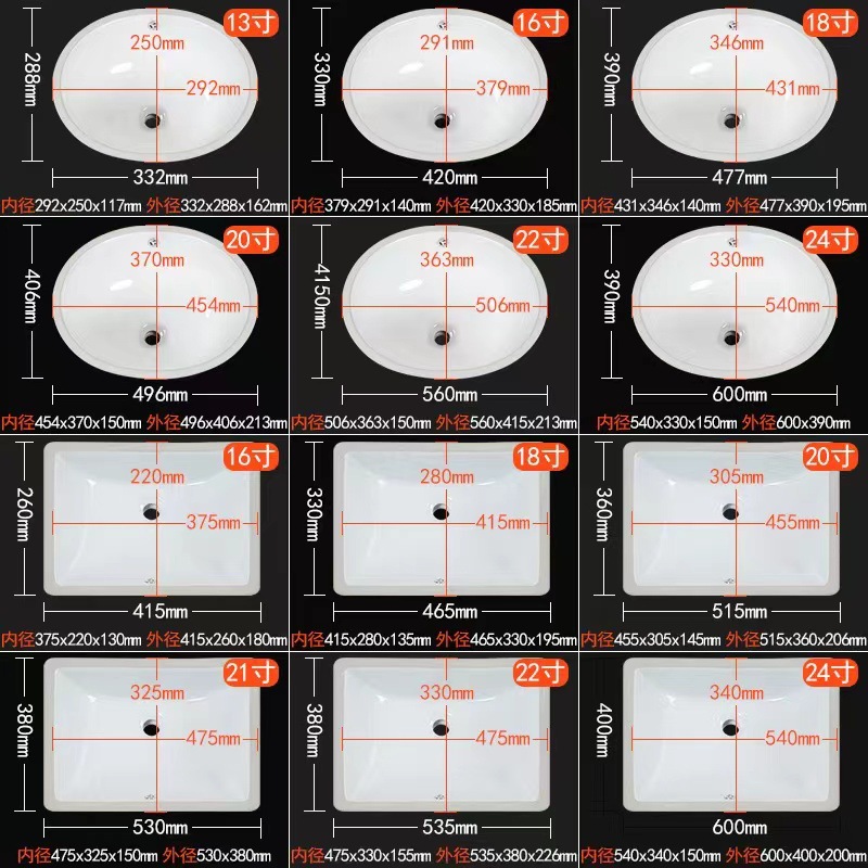 Cerámica cuadrada de hotel lavabo de meseta incrustado lavabo lavabo lavabo lavabo redondo lavabo lavabo fondo plano lavabo