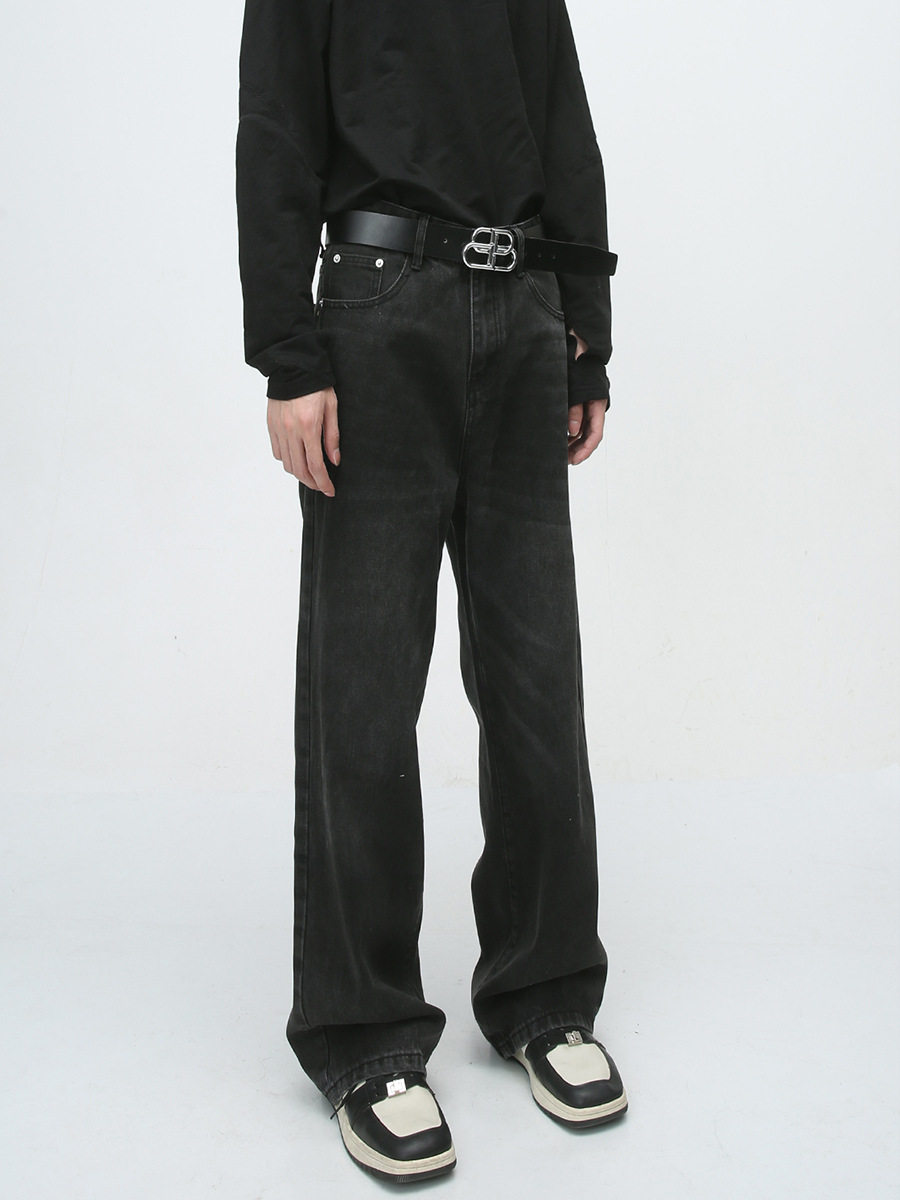 Ropa de hombre MTLClothes | 2023 Four Seasons nuevo retro flojo recto plisado negro y gris Jeans para hombres