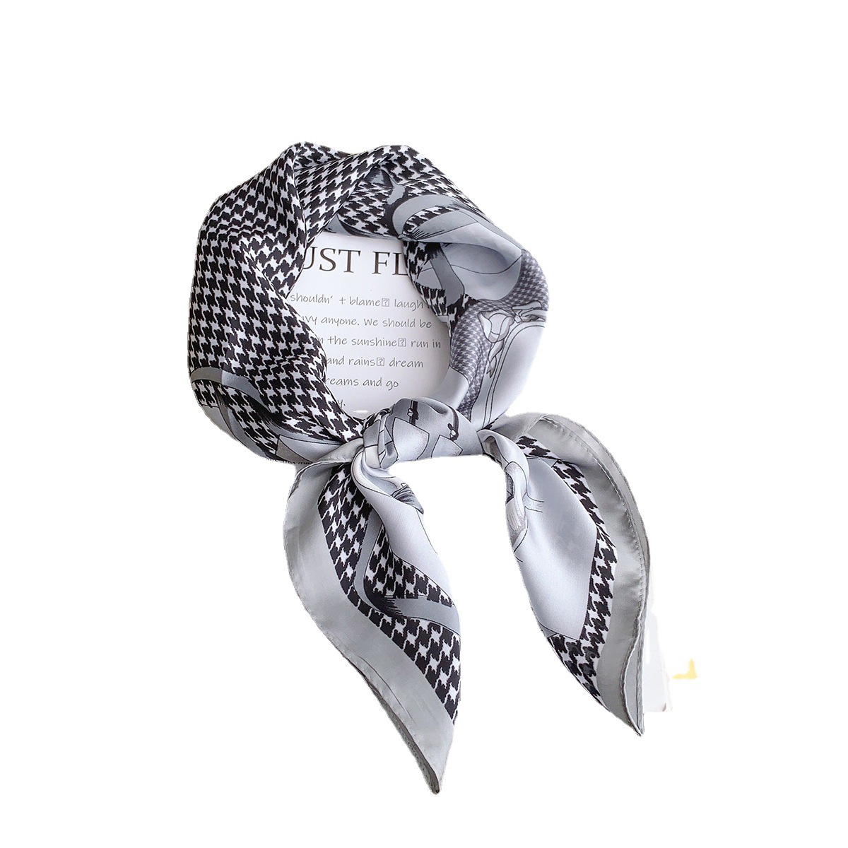 Estilo coreano nuevo houndstooth impreso pequeña bufanda cuadrada moda versátil bufanda de seda artificial elegante cuello bufanda chal