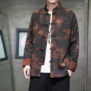 2023 autumn and winter New Chinese style men's printed Chinese Tang suit retro Hanfu jacket coat plus size buckle top