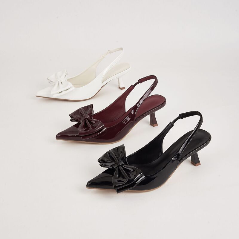 Foreign Trade Wholesale Women's Pointed Toe Stiletto Sexy and Elegant Slingback Bow High Heels Special Clearance