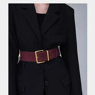 反绒磨砂真皮女士腰带牛皮配西服大衣外套装饰女式超宽高级感皮带