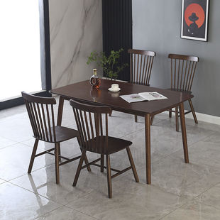 Nordic Solid Wood Rectangular Dining Table and Chairs Modern Simple Small Apartment Table and Chair Combination Restaurant Noodle Shop Walnut Table