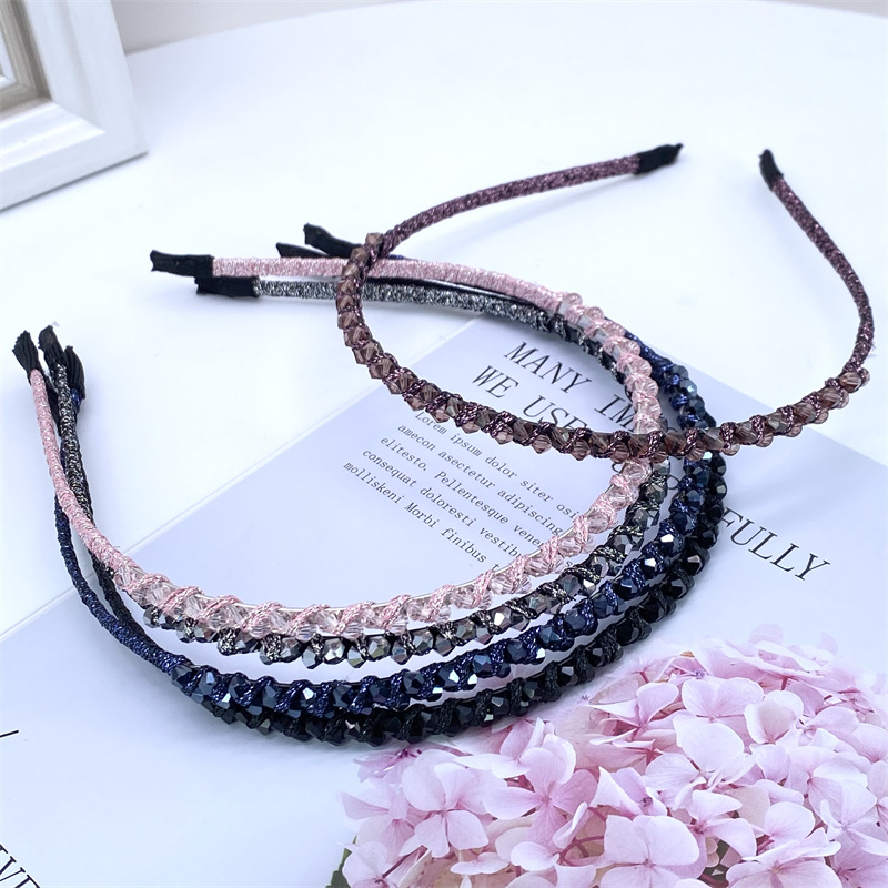 Estilo coreano cristal accesorios de pelo de alta gama doble fila cristal diadema línea de pesca cuentas a mano diadema boutique fuente 2 Yuan tienda