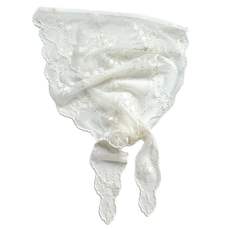 Pañuelo en la cabeza Verano femenino pastoral primavera y verano nuevo estilo de encaje pañuelo en la cabeza con serpentina bufanda pequeña para atar el pelo bufanda triangular bufanda de encaje