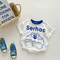 ins嬰幼兒卡通三角爬服圓領薄款夏季男女寶寶可愛短袖哈衣爬爬服