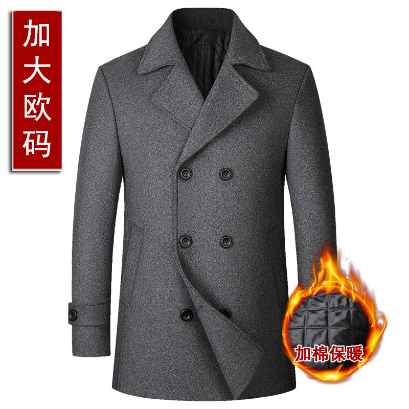 Autumn and Winter New European Size Men's Woolen Coat Fashionable Double-Breasted Lapel Mid-Length Woolen Men's Coat on Behalf of Autumn and Winter New European Size Men's Woolen Coat Fashionable Double-Breasted Lapel Mid-Length Woolen Men's Coat on Behalf of