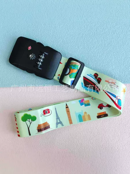 TSA combination lock luggage strap, cartoon pattern thickened nylon suitcase strap, anti-theft fixed strap for checked luggage, multi-functional