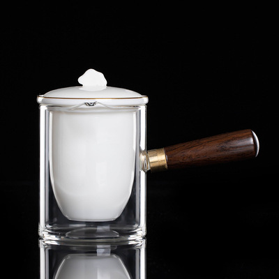 羊脂玉瓷木把侧把壶家用手工白瓷茶壶简约功夫茶具手柄泡茶壶