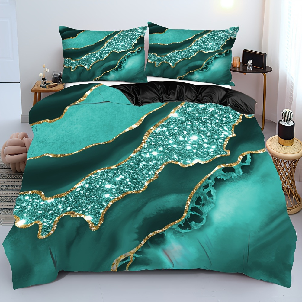 TEMU / JIT polvo oro mármol textura suave molienda impresión digital kit de colcha se puede ajustar