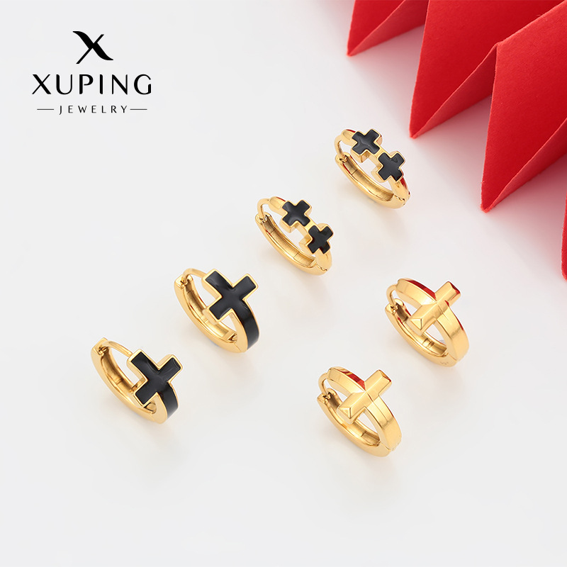Xuping Europa y los Estados Unidos transfronterizos de nuevo acero inoxidable 24k de color cruzada personalidad de moda pendientes para hombres y mujeres