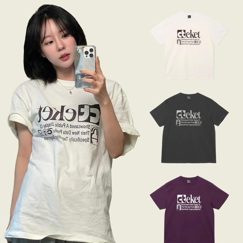 Korean Niche Fashion Brand Teket Short-Sleeved T-Shirt Park Gae-Young's Same Style Letter-Printed Cotton Top for Men and Women Couples Summer Korean Niche Fashion Brand Teket Short-Sleeved T-Shirt Park Gae-Young's Same Style Letter-Printed Cotton Top for Men and Women Couples Summer