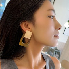 Minimalist Square HYEYAH Style Resin Geometric Contrast Color Earrings Elegant Retro Irregular Texture Earrings
