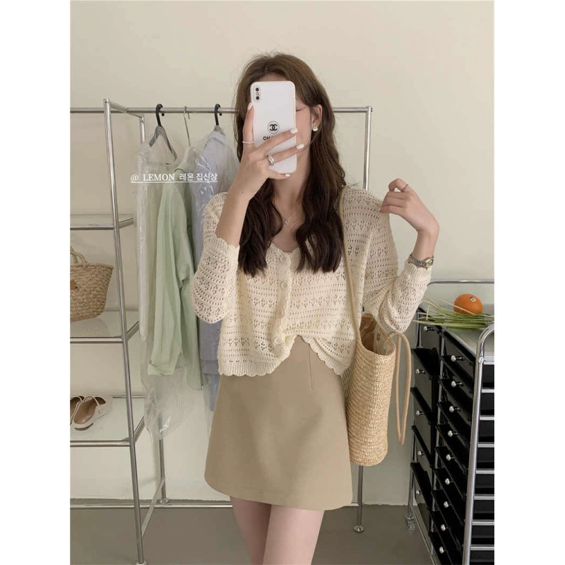 Весна и лето 2024, французский шикарный солнцезащитный вязаный кардиган с v-образным вырезом, женская летняя верхняя шаль, короткий и нежный топ