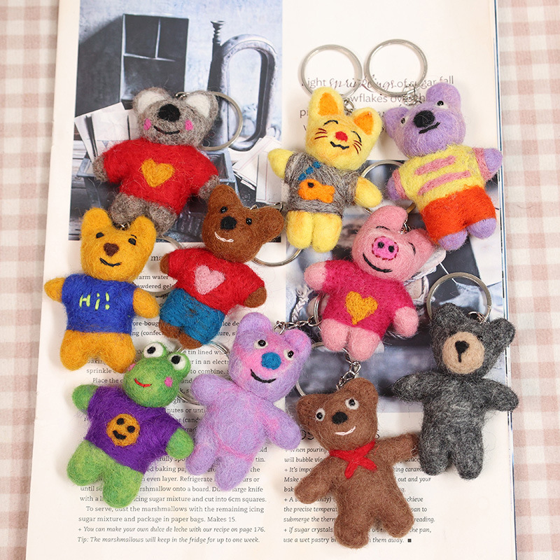 Cute Wool Felt Bear Puppy Frog Doll Hanging Bag Hanging Key Ring Cute Home Decoration Photo Props