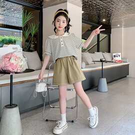 女童短裤套装2025韩版新款中大童洋气女孩儿童夏装短袖休闲两件套