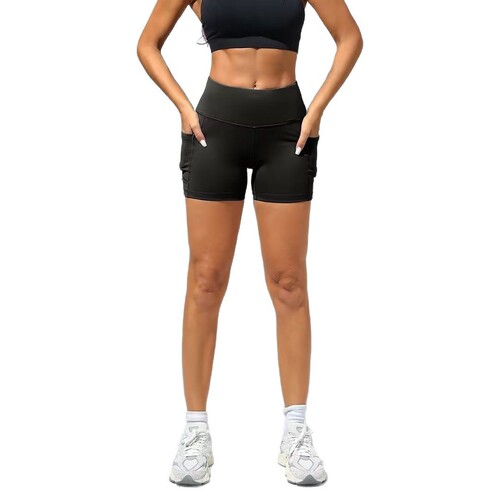 European and American hip-lifting fitness pants, high-waisted running sports shorts, women's tummy-control pocketed tight yoga pants