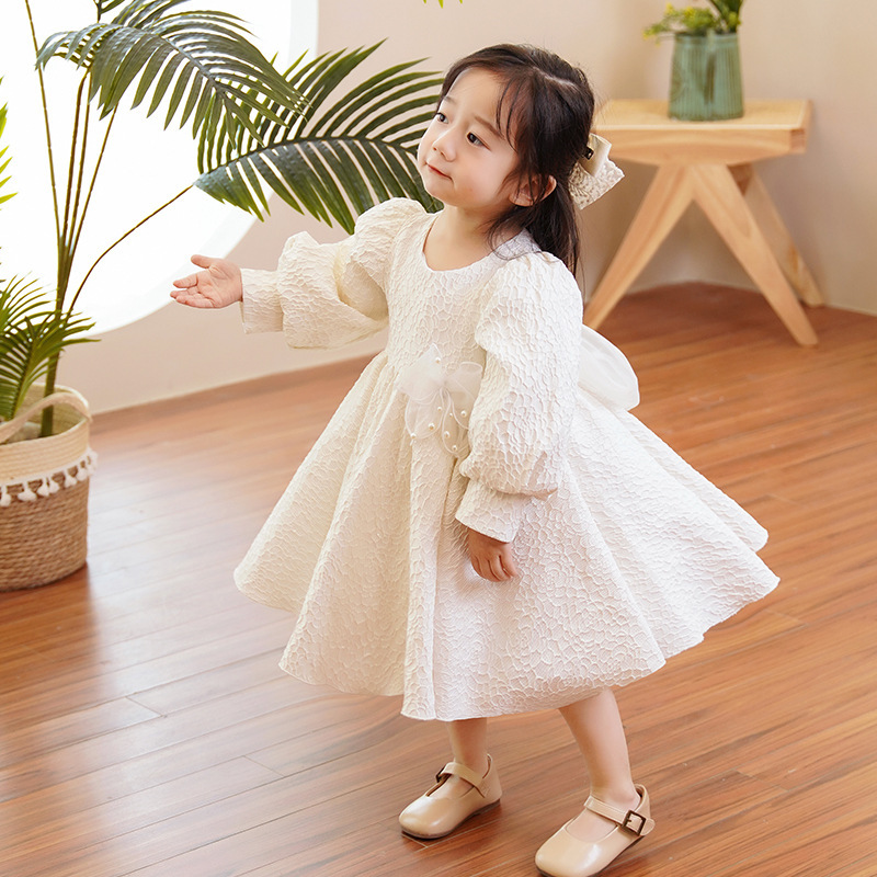 Baby Girl's Spring and Summer Flower Girl's Fashionable Wedding Suit Long-Sleeved Dress New Children's Birthday Princess Dress
