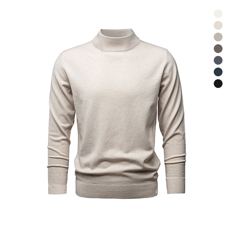 Suéter de lana de cuello medio alto de hombre otoño y invierno nuevo color sólido overcoat de punto superior de viento lento suéter de hombre camisa base