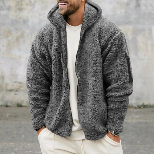  Cross-Border Men's Autumn/Winter Double-Faced Fleece Warm Jacket Coat Amazon Loose Hooded Casual Outerwear
