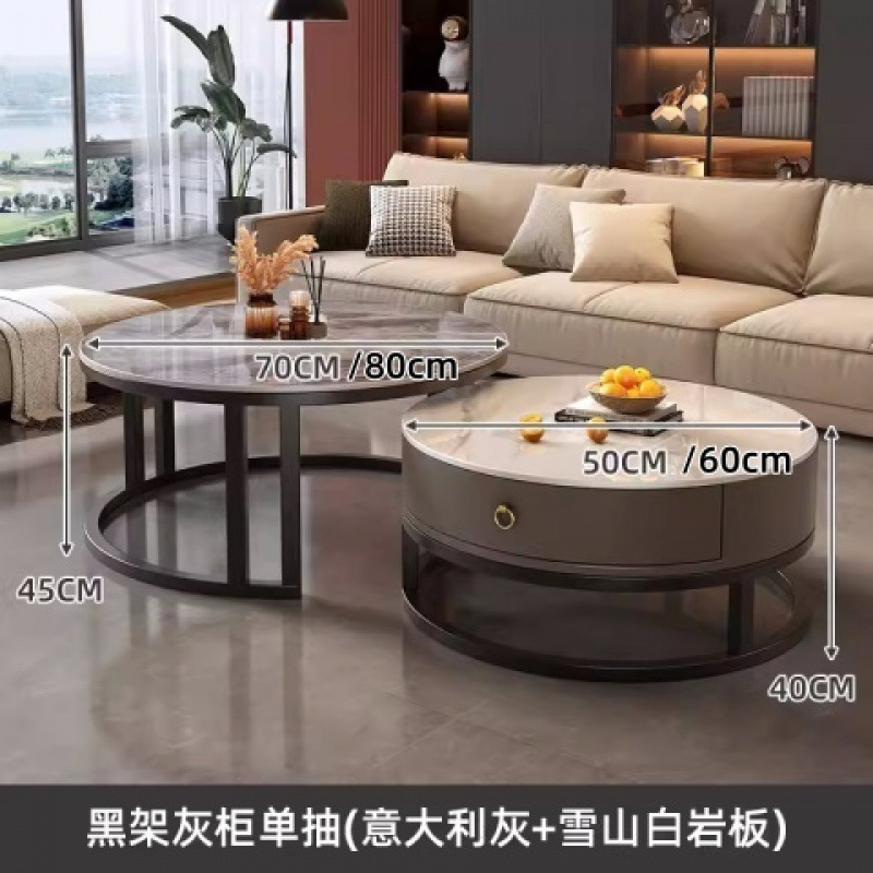 Mesa de centro redonda de pizarra de roca, sala de estar, hogar 2024, nuevo apartamento pequeño, minimalista, ligero, lujo, sensación de alta gama