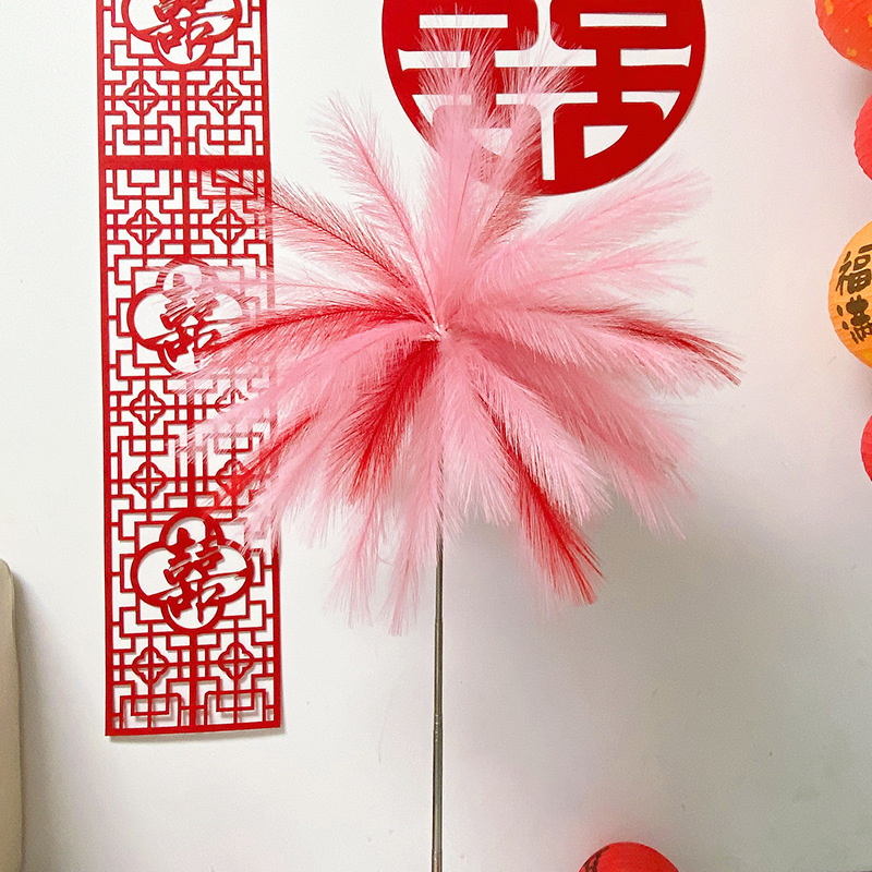 기둥형 레드 및 핑크 갈대 불꽃놀이 50개 + 텔레스코픽 기둥 + 조립 액세서리