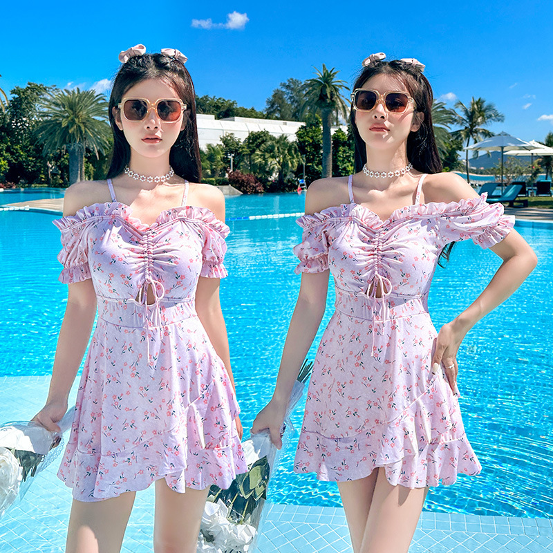 Vestido de una pieza traje de baño floral puro deseo femenino fresco verano conservador cubrir el vientre delgado vacaciones traje de baño de aguas termales sentido de alta gama