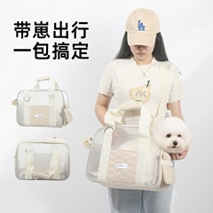 猫バッグ春と夏軽量通気性ペットトラベルバッグポータブルクロスボディ通気性猫バッグ抗ストレス小型犬バッグ