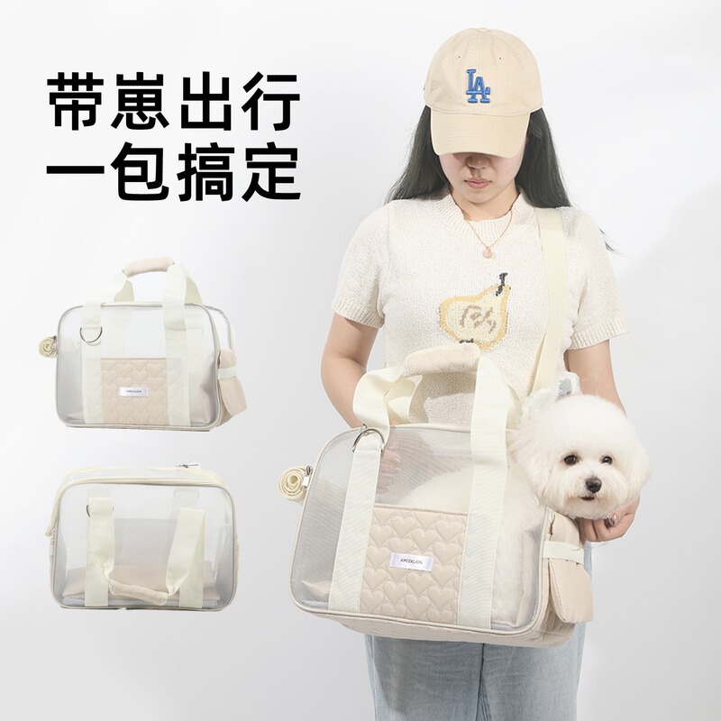 猫バッグ春と夏軽量通気性ペットトラベルバッグポータブルクロスボディ通気性猫バッグ抗ストレス小型犬バッグ|undefined