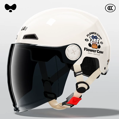 Helmet 3C Certified Battery Motorcycle — Motosiklet kaskı (dəbilqə) - 3c-flower-cow-sunscreen-long-mirror-class-a-new-national-standard-one-size-fits-all