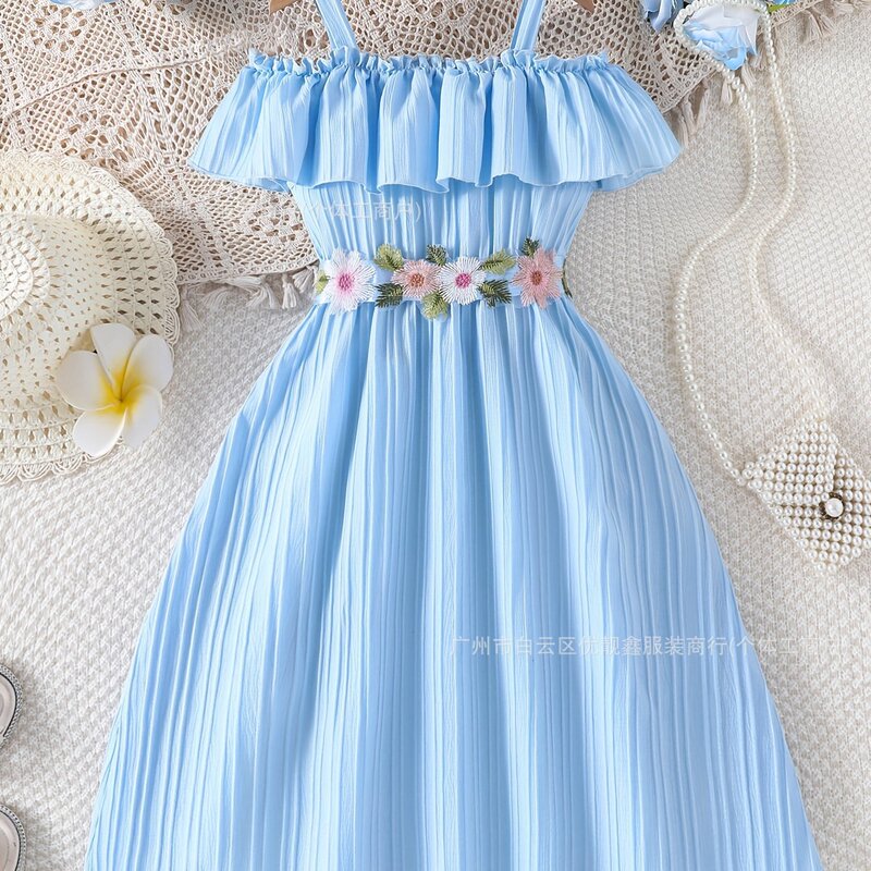 girl grace off shoulder dress 夏季童装吊带连衣裙童装裙子货源|undefined