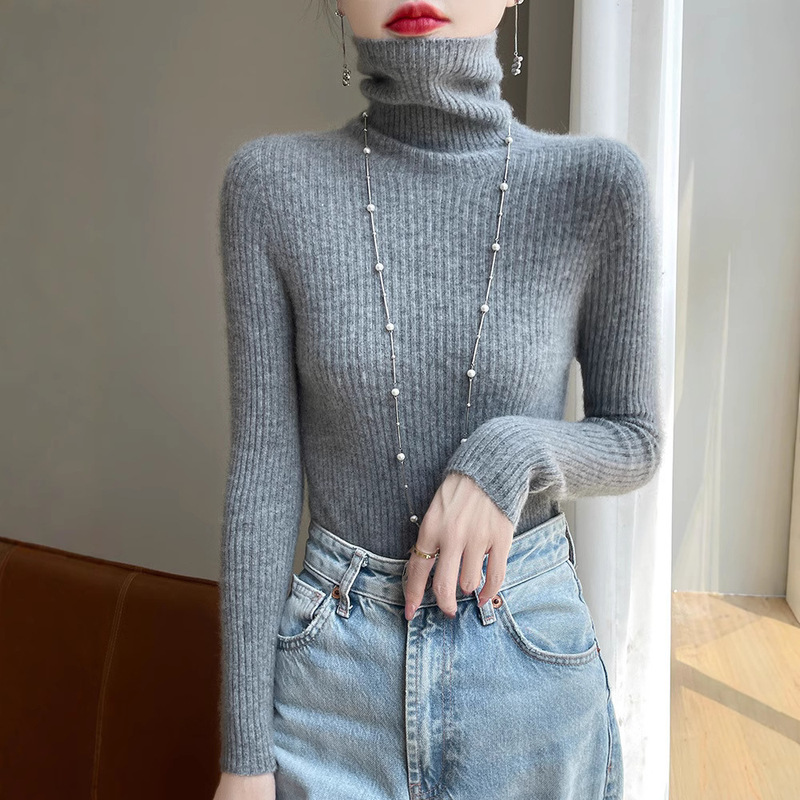 A line of ready-to-wear! Seamless One-piece Pile Collar Sweater Women's Autumn and Winter Inner Tight Knitted New High Collar Base Shirt