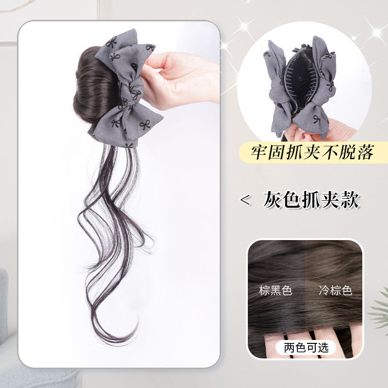 Falsa cabeza de bola mujer arco agarrar clip de cabello humano perezoso barba de dragón brotes de cabello perezoso esponjoso pellizco natural