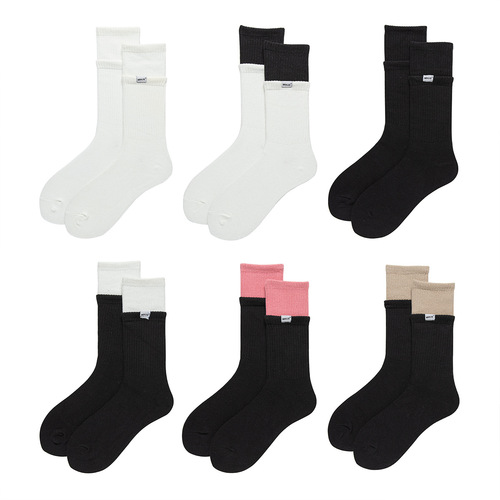 Double-layered color-blocked socks, net red socks for men and women, mid-calf basketball socks, skateboard socks, couples sports and fitness stockings