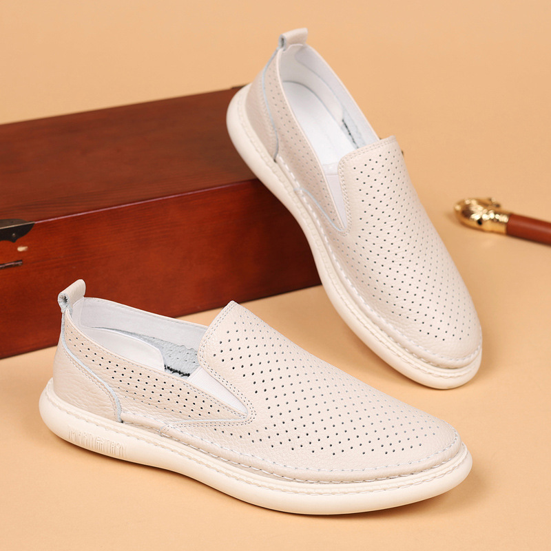 Piel de vaca de primera capa de verano nuevos hombres sandalias de cuero huecos zapatos con agujeros transpirables zapatos casuales para hombres zapatos de cuero zapatos para hombres