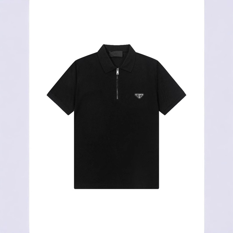 2025 Summer Pra Lapel Half Zipper Short Sleeve T-Shirt Men's Embroidered Casual Men's Polo Shirt Top
