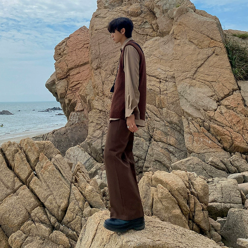 Высококачественные Костюмные брюки MYQ, мужские осенние модные универсальные брюки с широкими штанинами в Корейском стиле, повседневные длинные брюки, свободные прямые брюки