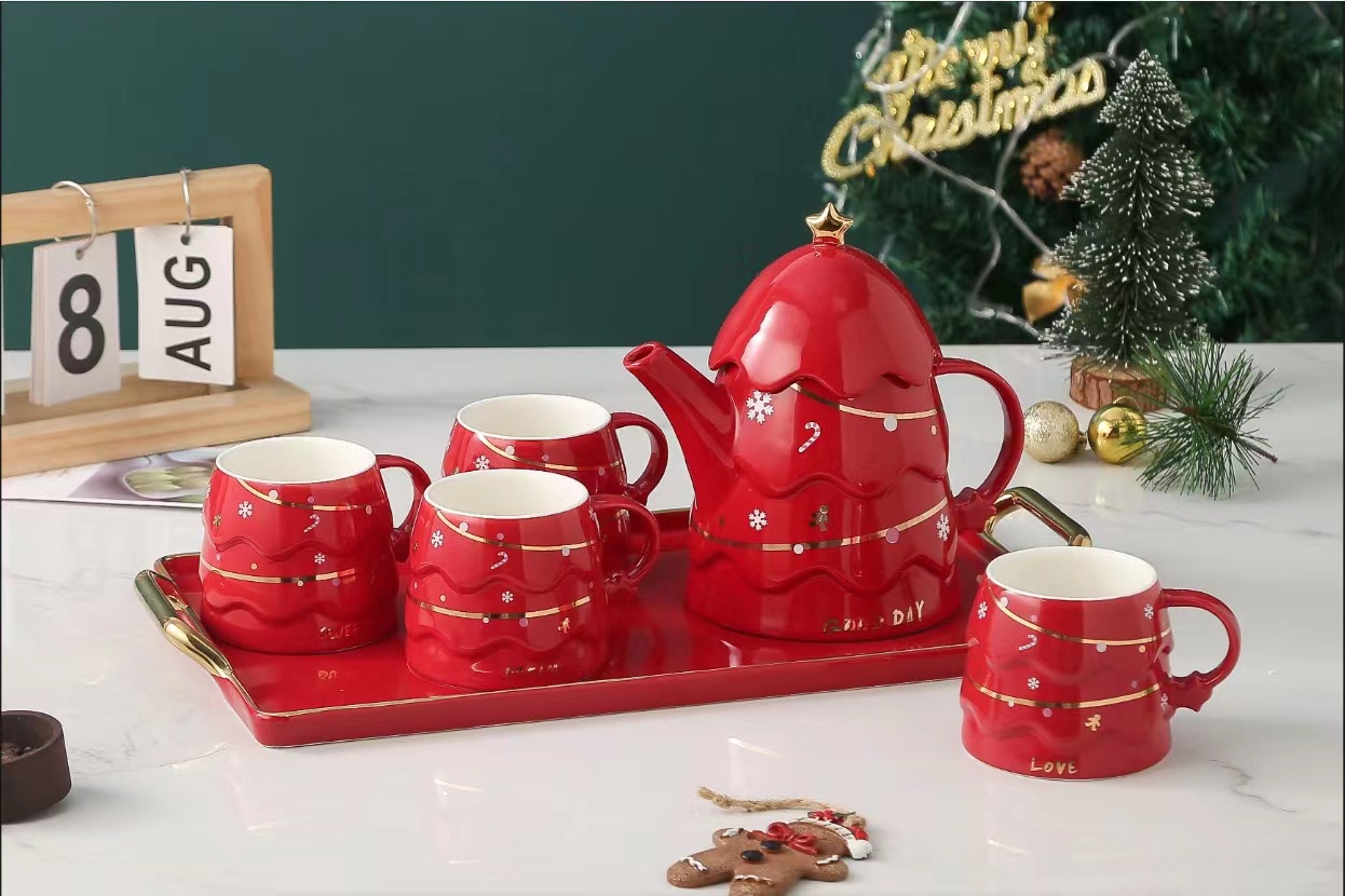 Creativo Estilo nórdico árbol de Navidad botella de agua fría cerámica hogar taza traje combinación de alta apariencia regalo de lujo ligero