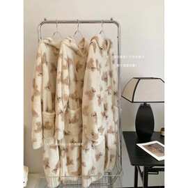 METWO毛茸茸甜美睡袍秋冬高克重加厚保暖可爱小熊睡衣女韩版显瘦