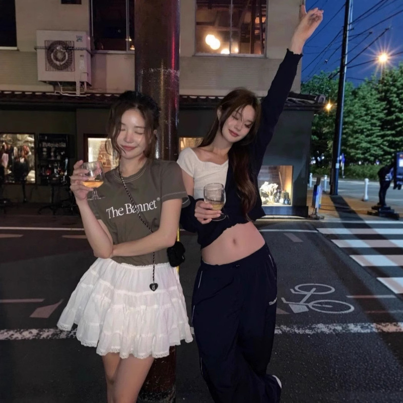 Now H Korean Designer the Barnn*T Letter Topstitch Short-Sleeved Korean Women's Round Neck Loose Casual T-Shirt