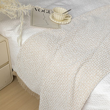 小香风圈圈肌理米色流苏搭毯样板房民宿酒店家用盖毯床尾巾床尾毯